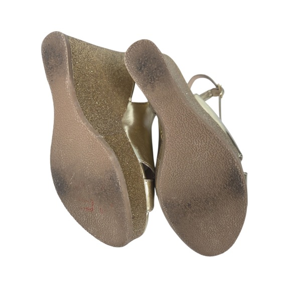 Nine West Gold Glitter Wedge Size 8M Slingback Heels Platform Dress Shoes - Picture 6 of 11